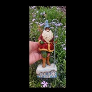 Jim Shore 'Christmas Traveler' Hand-Painted Santa Figurine in Red, Green & Blue